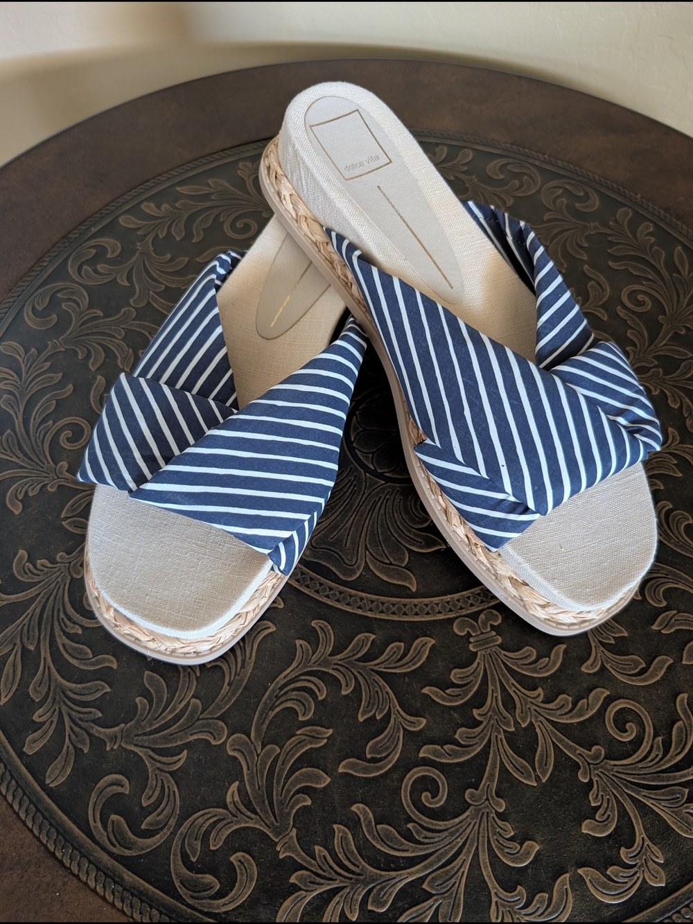 Dolce Vita Striped Navy Knotted Slide Sandals for Women